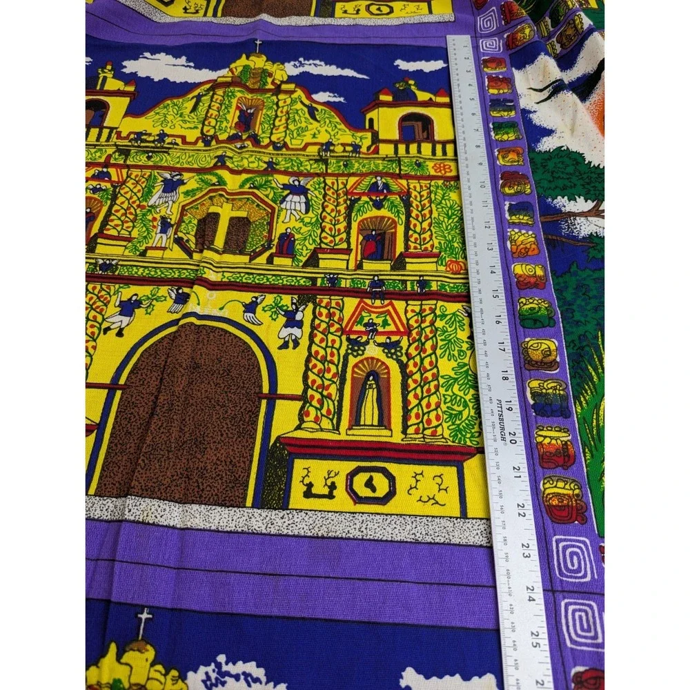 Vintage Guatemalan Fabric Tablecloth San Andres Xecul Church Folk Art 60x96